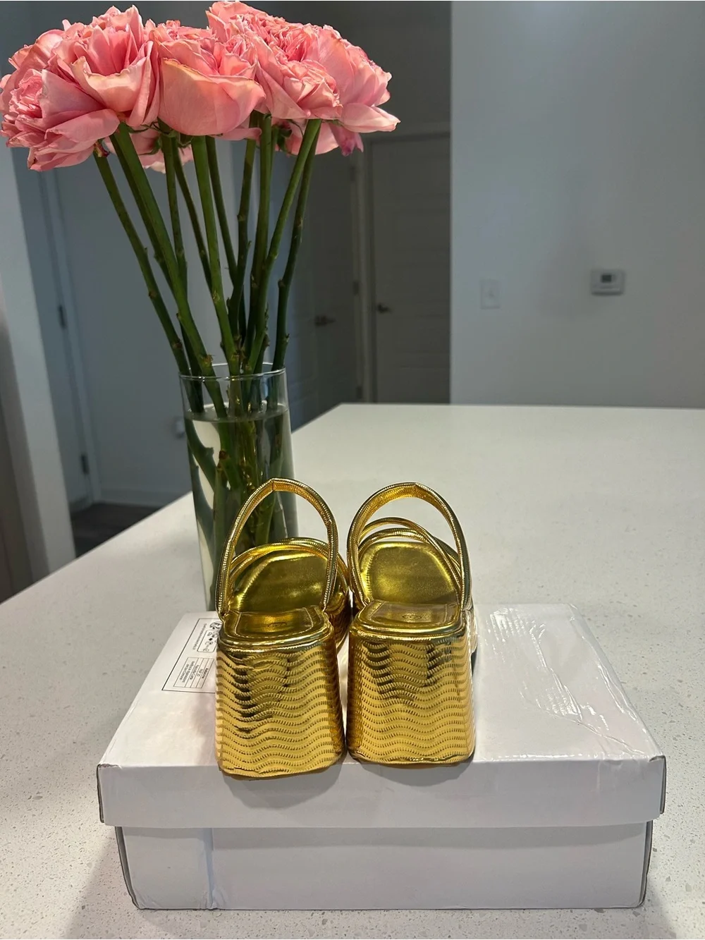 Metallic Gold Strappy Platform Sandals - Women's